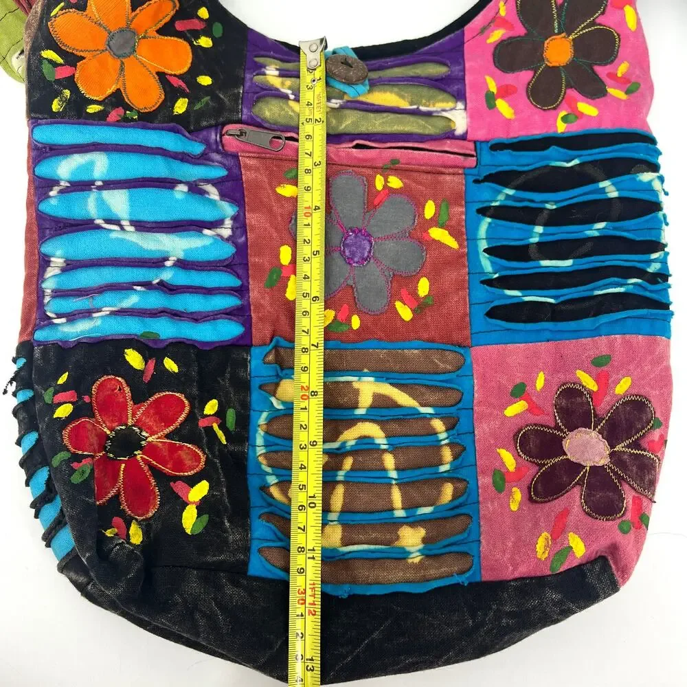 Rising International Boho Hippie Peace Flower Power Patchwork Shoulder Bag Purse